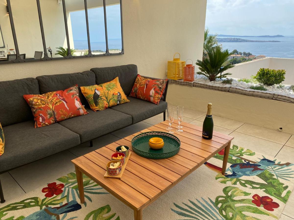 Superbe T2 44M2 - Grande Terrasse Vue Mer Panoramique Exceptionnelle Piscine - Parking Бандол Екстериор снимка
